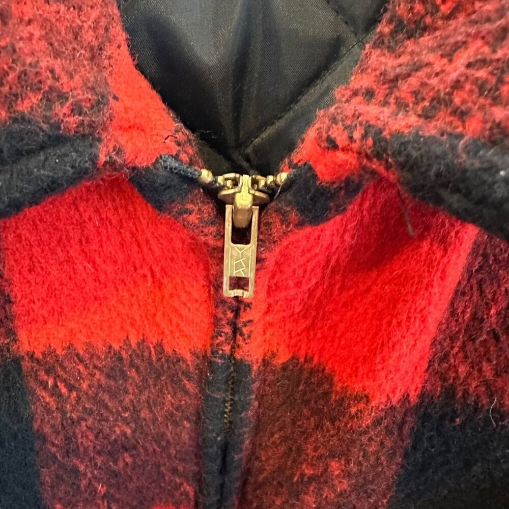 Vintage Melton Buffalo Plaid Wool Jacket Red Black Zip Hunting Coat Men’s L - Picture 6 of 6
